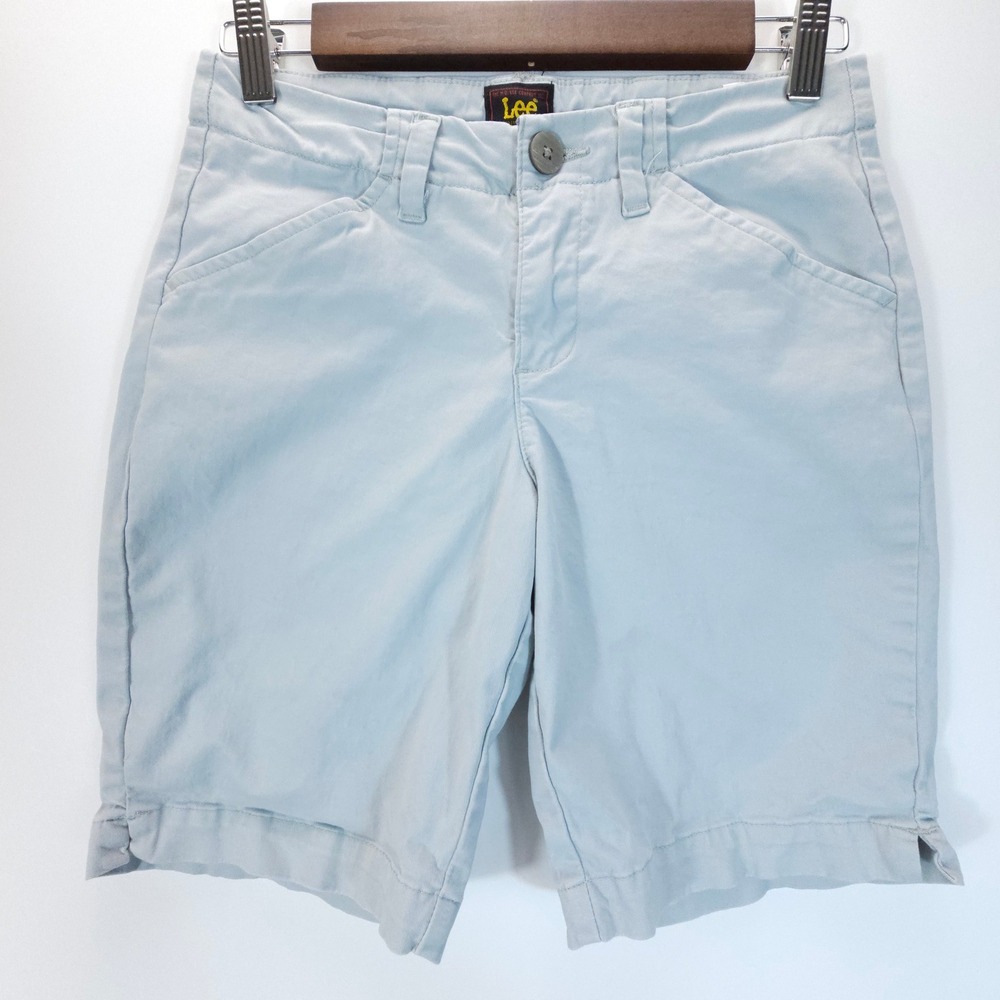 Lee Chino Shorts Womens 0 Medium Blue Skate Mid Rise Cotton Stretch Casual